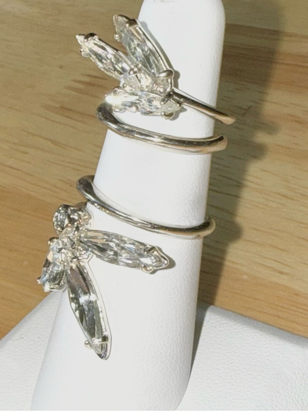 Vintage Swarovski Sterling Silver Statement Ring - two attached rings by chain